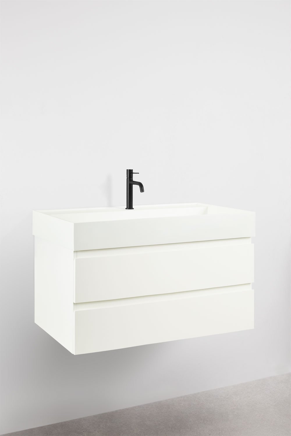 Bathroom furniture set in wood and ash veneer with integrated Ona washbasin, gallery image 3