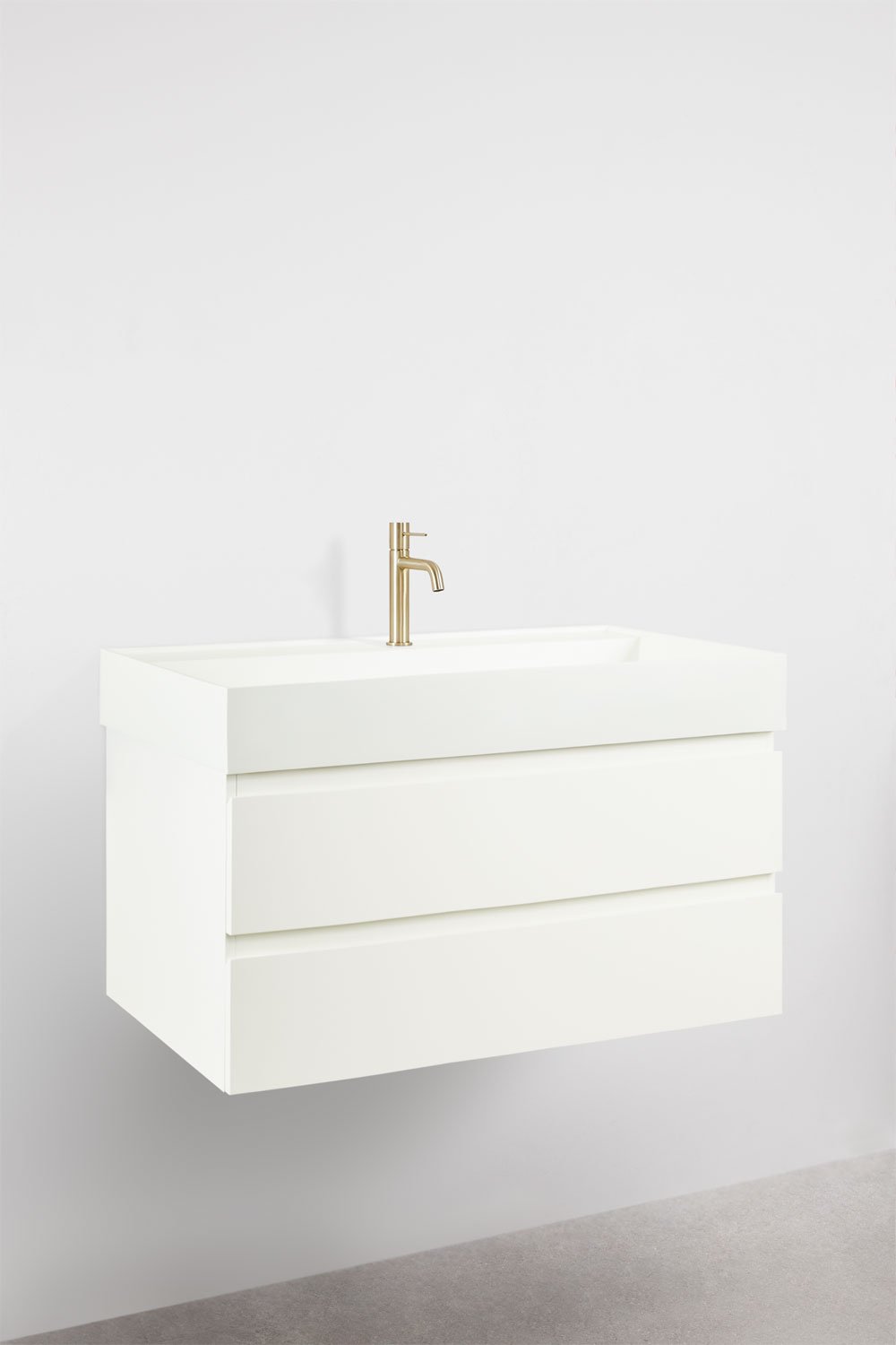 Bathroom furniture set in wood and ash veneer with integrated Ona washbasin, gallery image 2