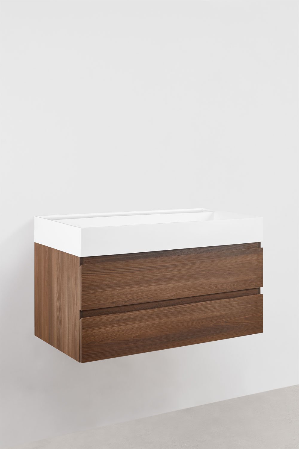 Bathroom furniture set in wood and ash veneer with integrated Ona washbasin, gallery image 3