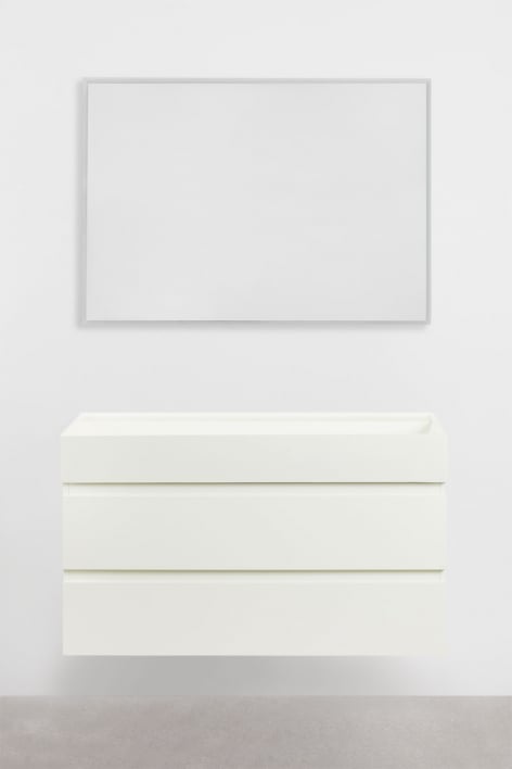 Bathroom furniture set in wood and ash veneer with integrated Ona washbasin - White