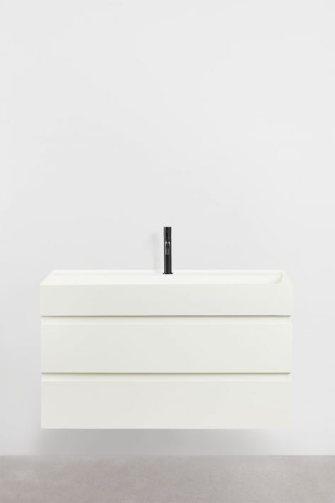 Bathroom furniture set in wood and ash veneer with integrated Ona washbasin - White