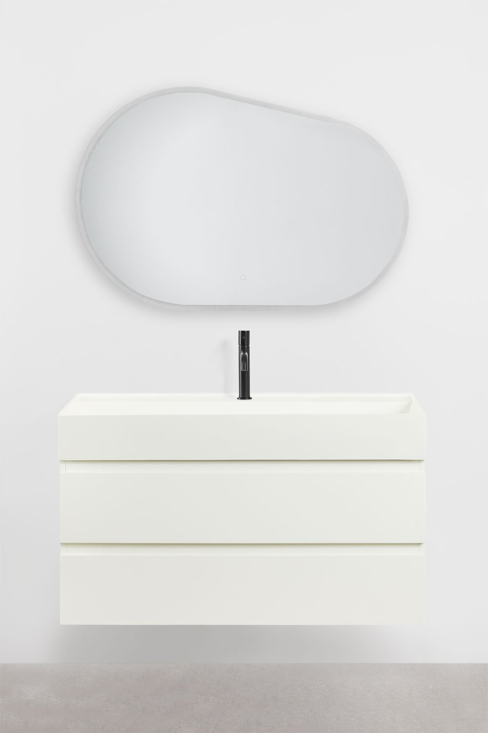 Bathroom furniture set in wood and ash veneer with integrated Ona washbasin, gallery image 2