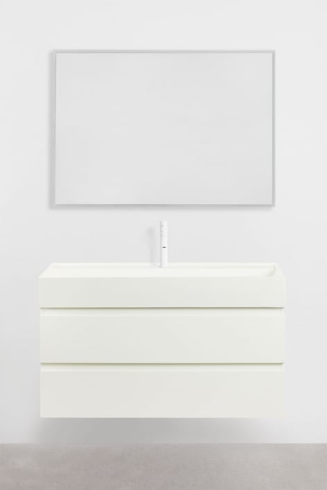 Bathroom furniture set in wood and ash veneer with integrated Ona washbasin - White