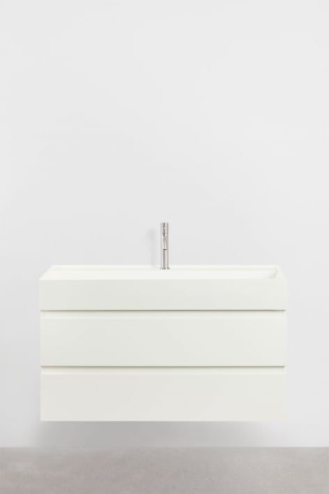 Bathroom furniture set in wood and ash veneer with integrated Ona washbasin - White