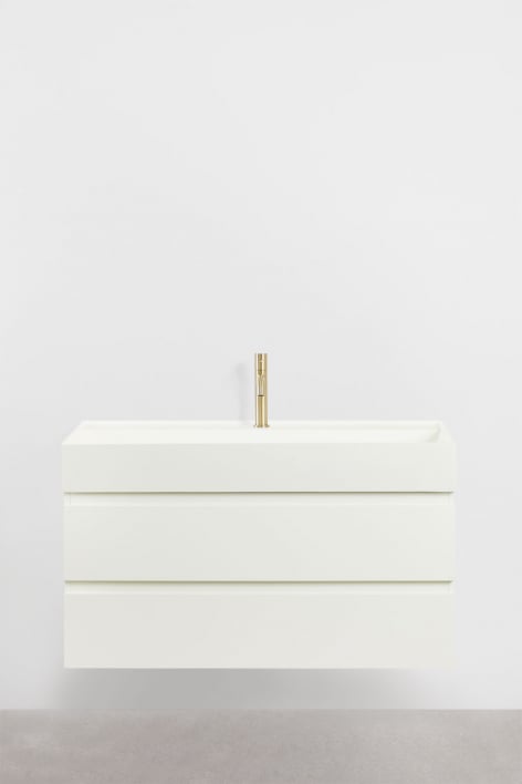 Bathroom furniture set in wood and ash veneer with integrated Ona washbasin - White