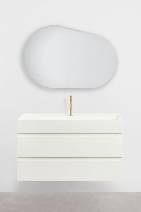 Bathroom furniture set in wood and ash veneer with integrated Ona washbasin - White