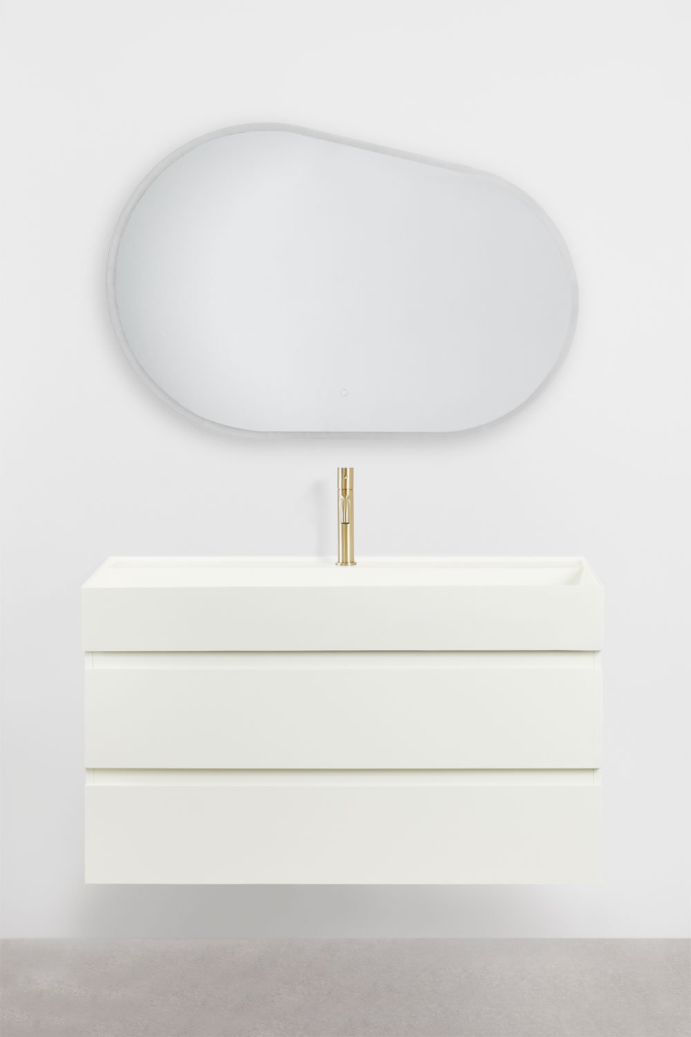 Bathroom furniture set in wood and ash veneer with integrated Ona washbasin, gallery image 2