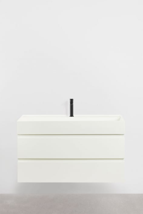 Bathroom furniture set in wood and ash veneer with integrated Ona washbasin - White