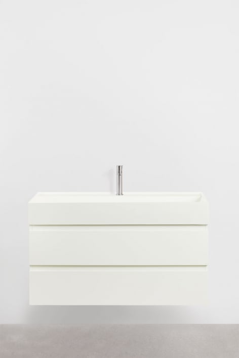 Bathroom furniture set in wood and ash veneer with integrated Ona washbasin - White