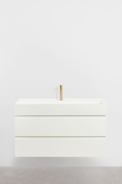 Bathroom furniture set in wood and ash veneer with integrated Ona washbasin - White