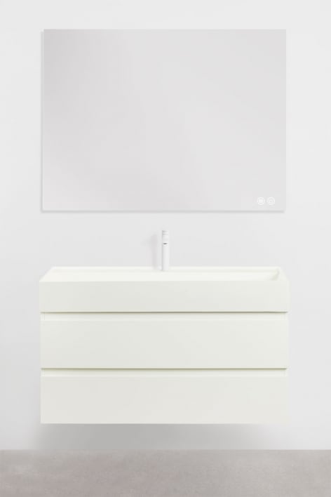 Bathroom furniture set in wood and ash veneer with integrated Ona washbasin - White