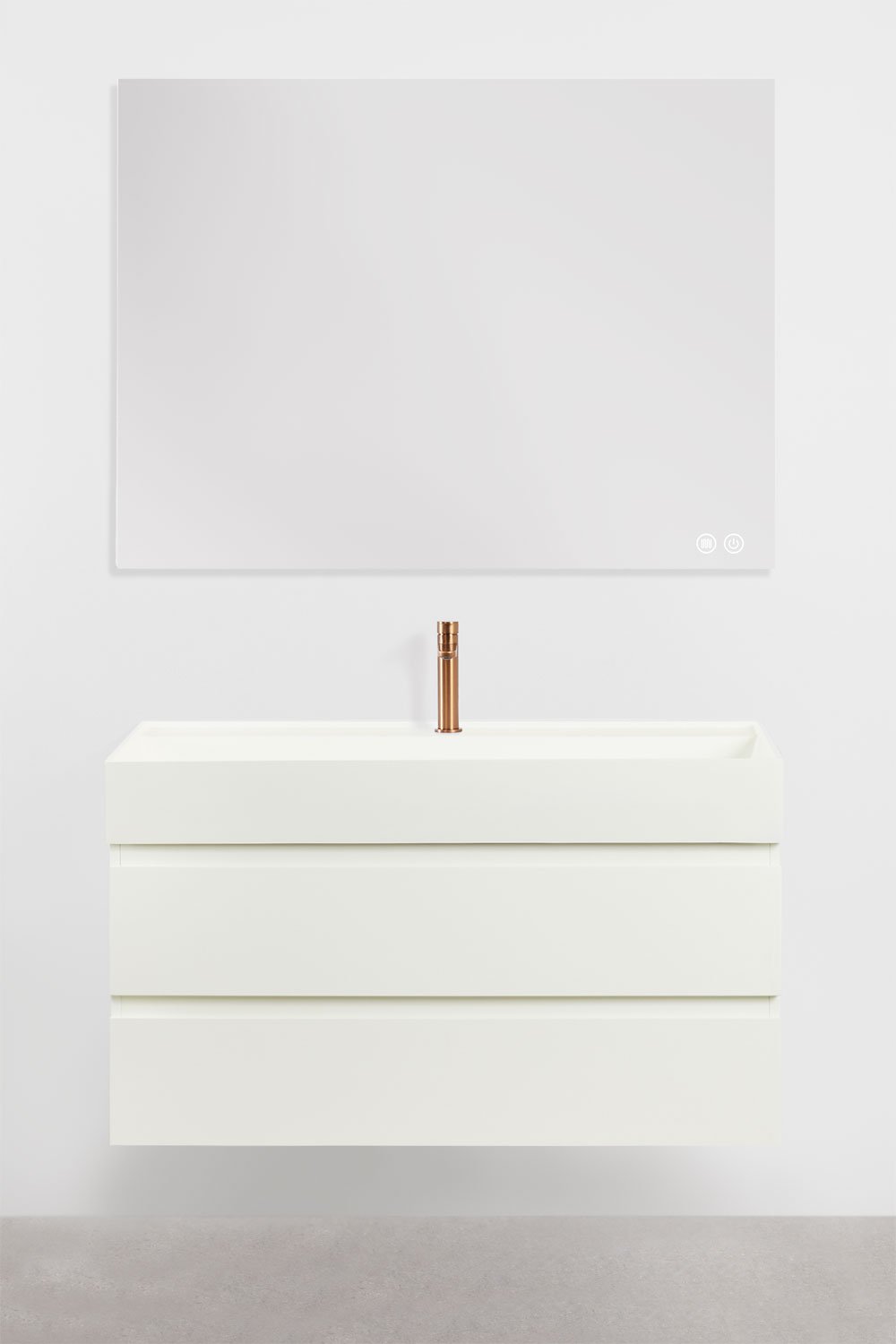 Bathroom furniture set in wood and ash veneer with integrated Ona washbasin, gallery image 2