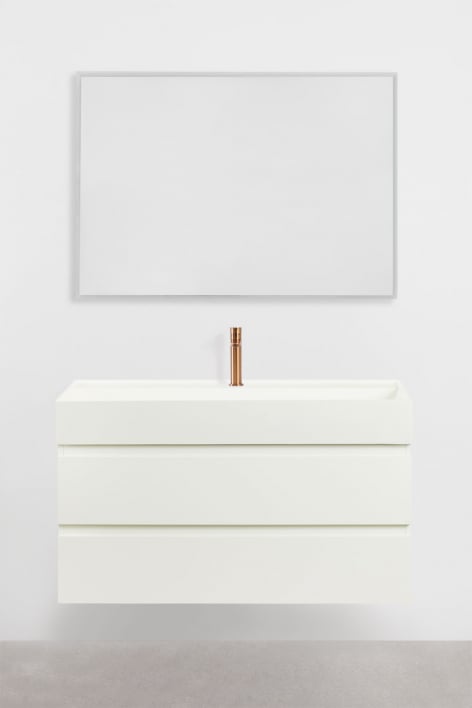 Bathroom furniture set in wood and ash veneer with integrated Ona washbasin - White