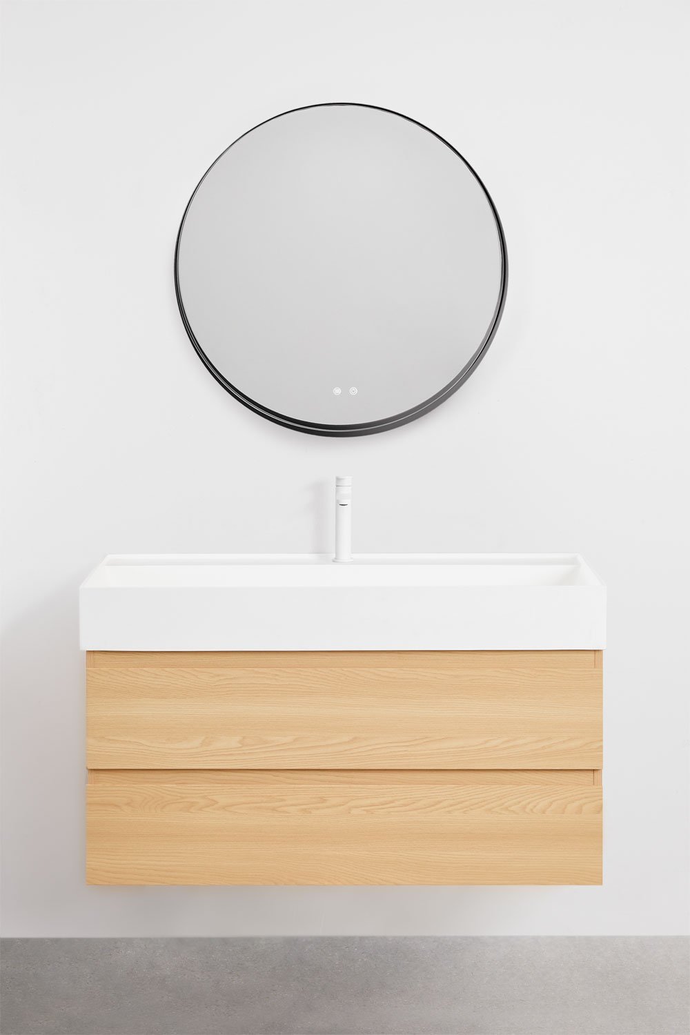Bathroom furniture set in wood and ash veneer with integrated Ona washbasin, gallery image 2