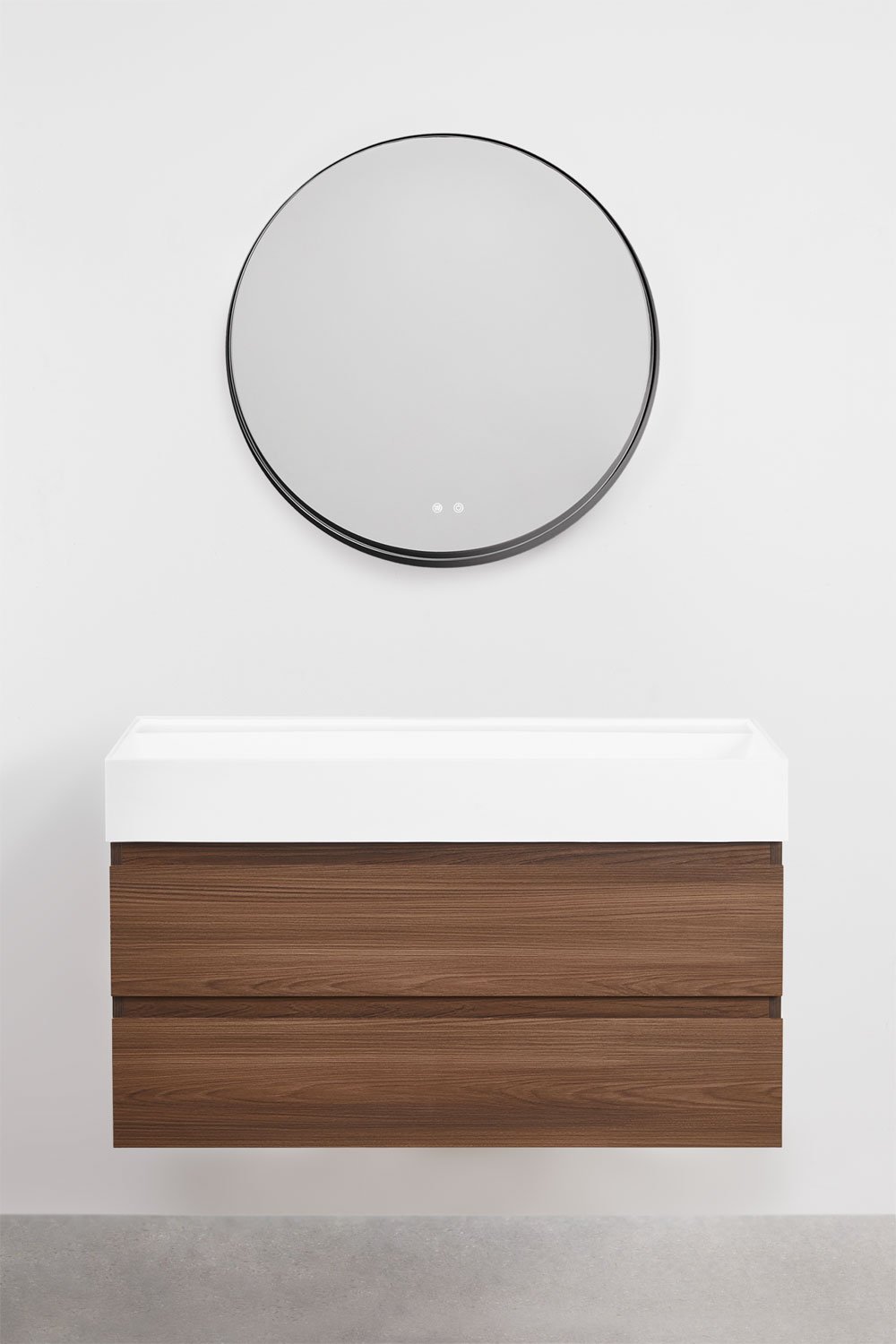 Suspended bathroom furniture set in wood and ash veneer with integrated Ona sink, gallery image 2