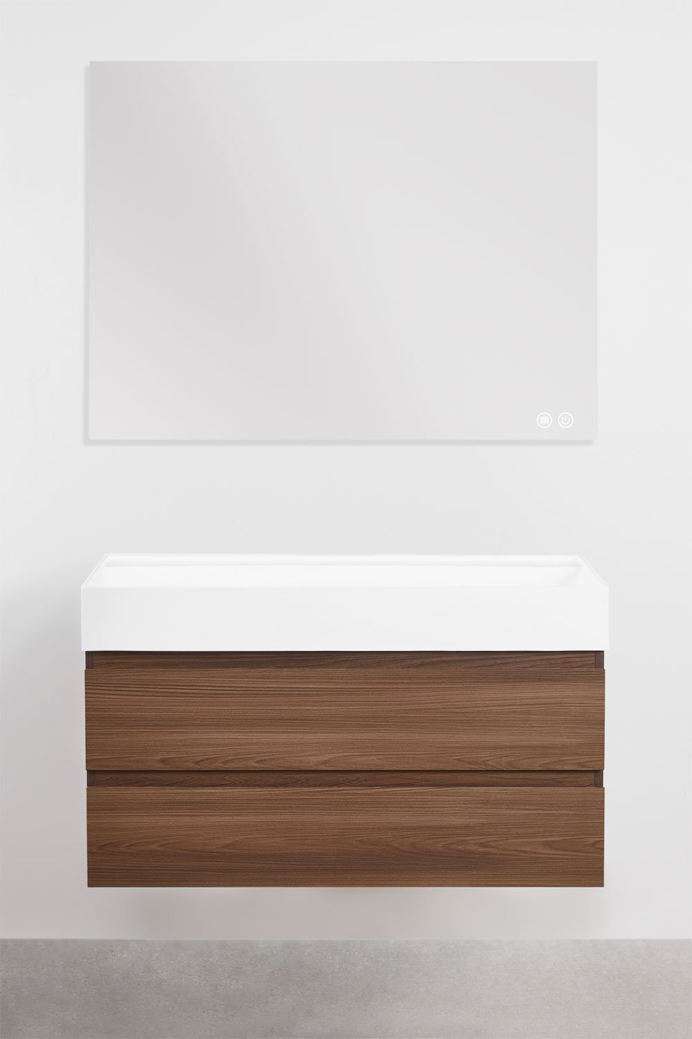 Bathroom furniture set in wood and ash veneer with integrated Ona washbasin, gallery image 2