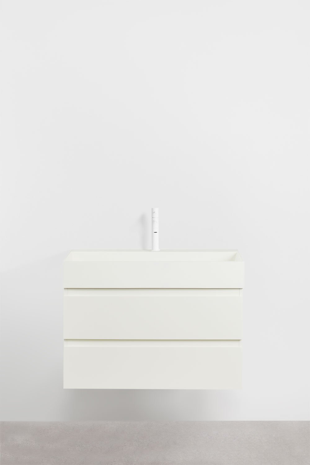Bathroom furniture set in wood and ash veneer with integrated Ona washbasin, gallery image 2