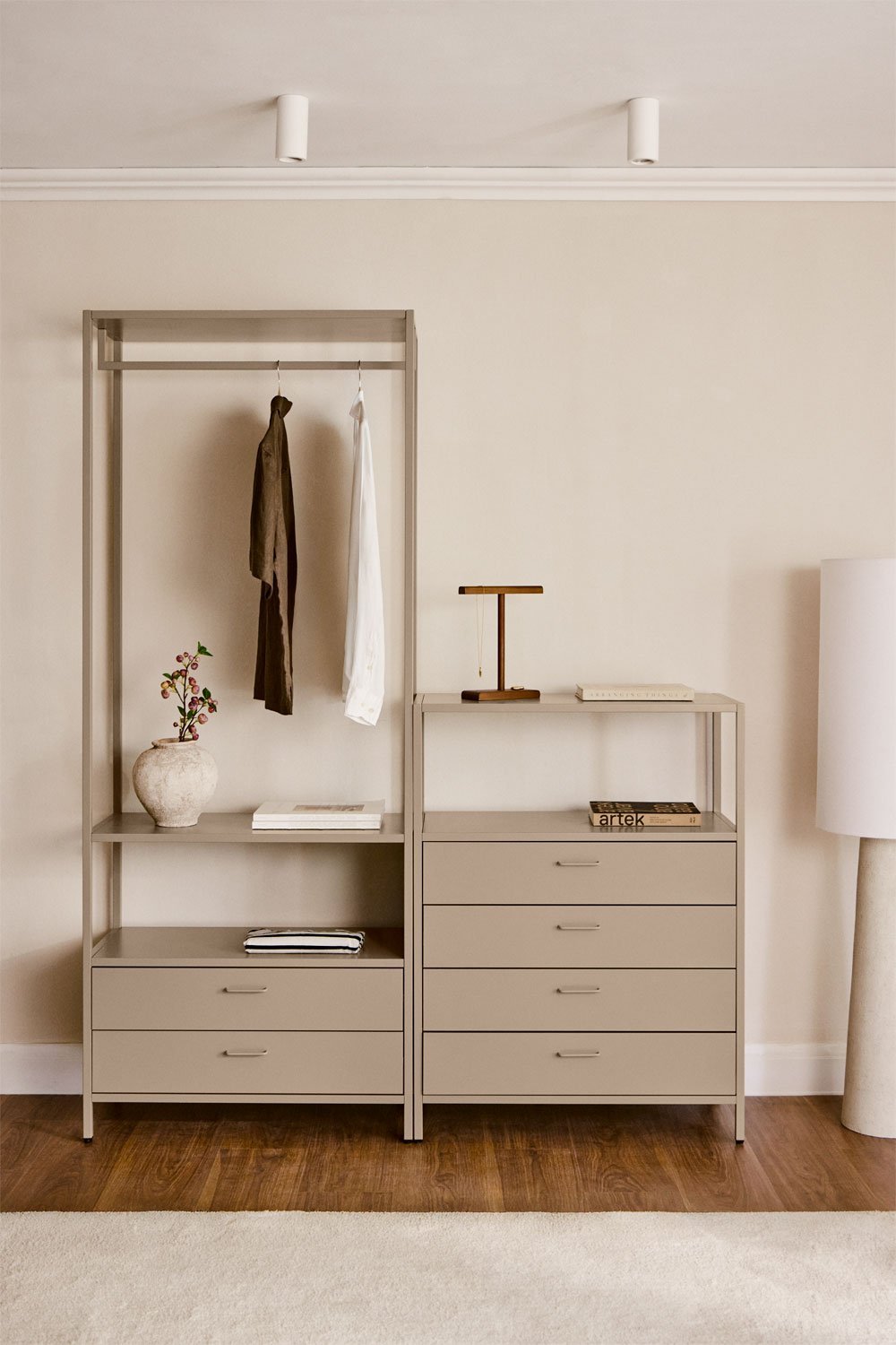 Janine 2-piece open modular wardrobe with clothes rack and drawers, gallery image 1