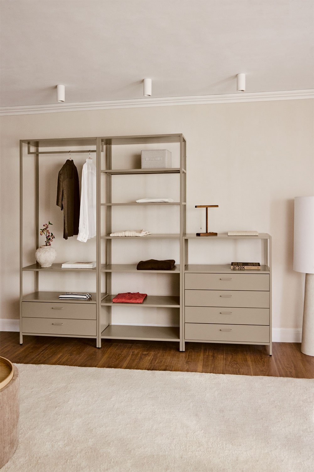 Janine 3-piece open modular wardrobe with steel drawers, gallery image 1