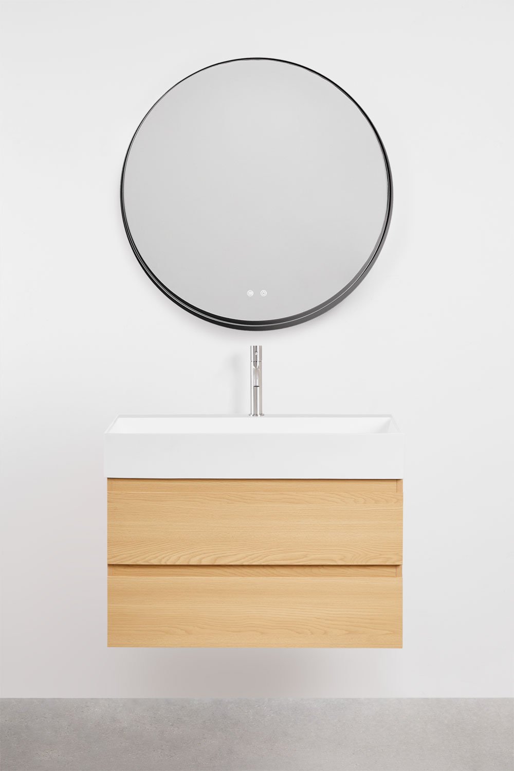 Bathroom furniture set in wood and ash veneer with integrated Ona washbasin, gallery image 2