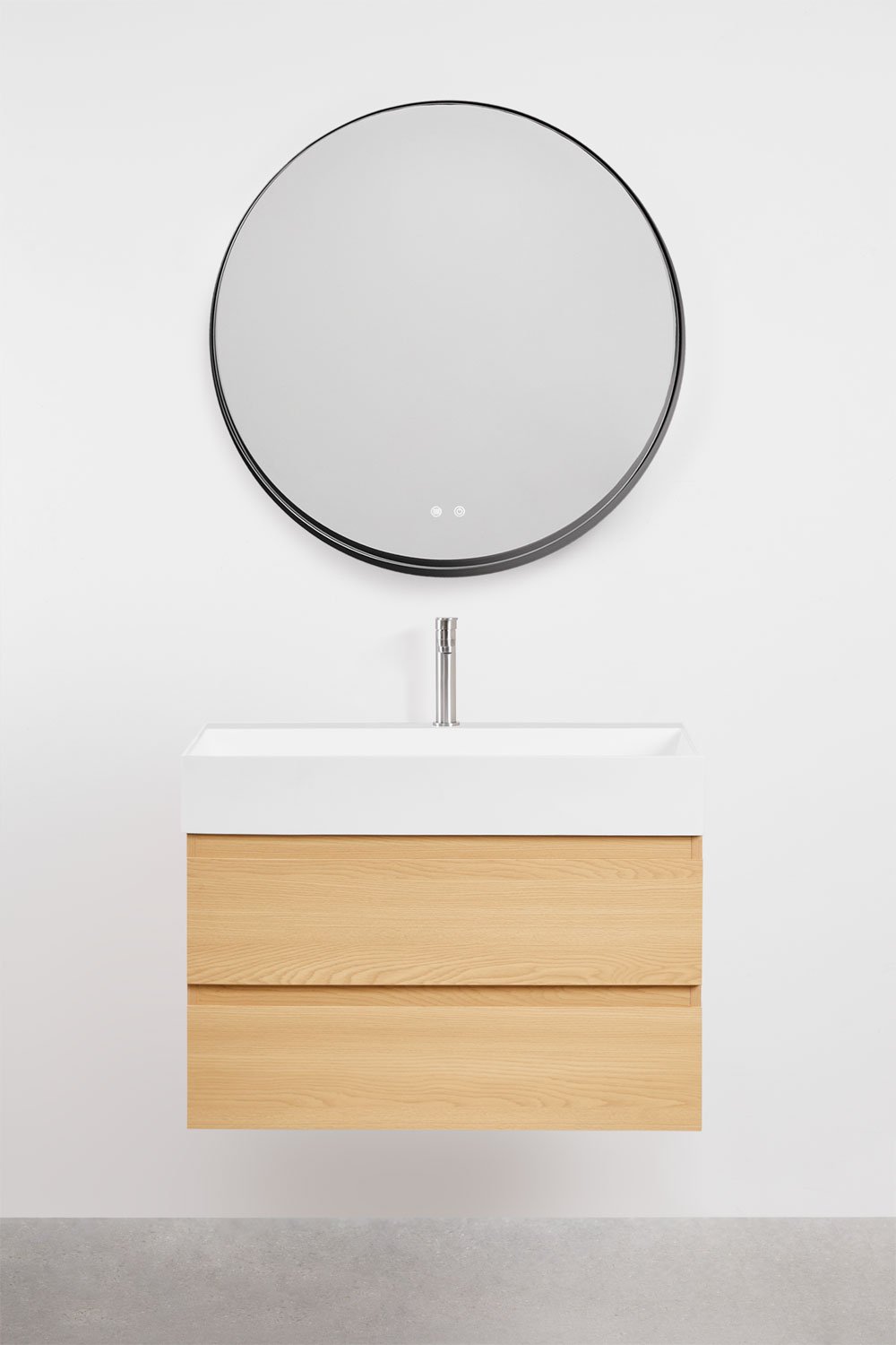 Bathroom furniture set in wood and ash veneer with integrated Ona washbasin, gallery image 2