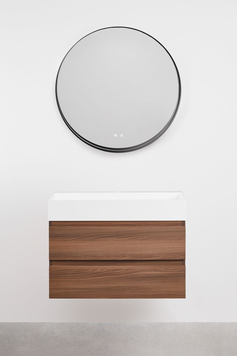 Bathroom furniture set in wood and ash veneer with integrated Ona washbasin, gallery image 2
