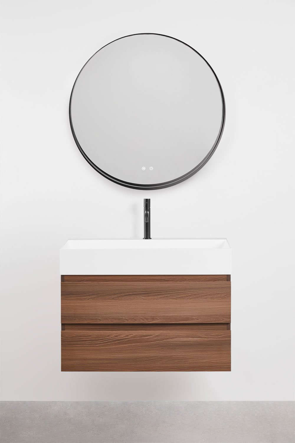 Bathroom furniture set in wood and ash veneer with integrated Ona washbasin, gallery image 2