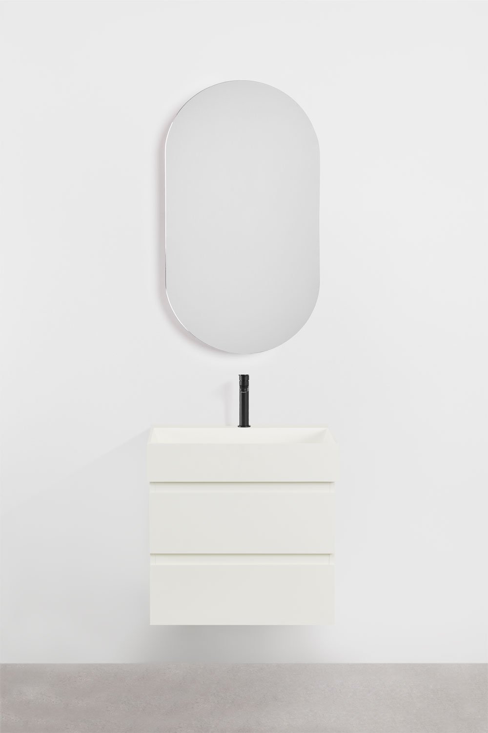 Bathroom furniture set in wood and ash veneer with integrated Ona washbasin, gallery image 2