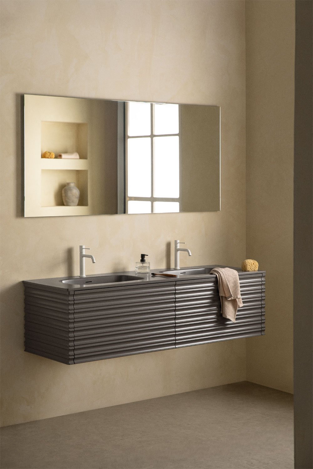 Suspended wooden bathroom furniture set with integrated sinks Noura, gallery image 1