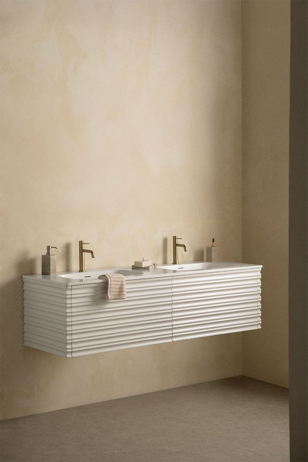 Noura wooden bathroom furniture set with integrated sinks, gallery image 1
