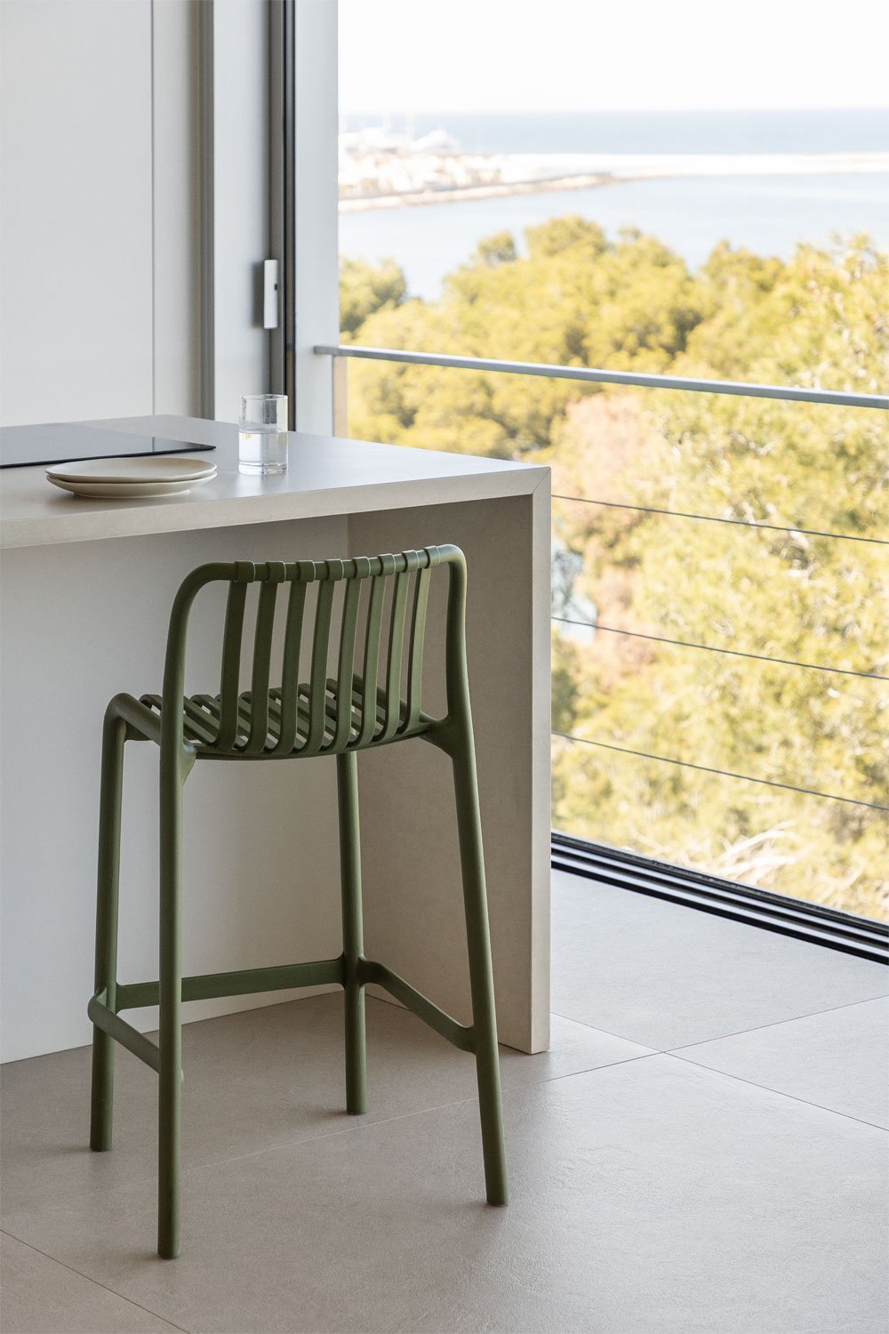 Pack of 4 stackable high stools in Wendell polypropylene, gallery image 1