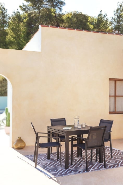 Starmi rectangular table set, 90x180-90 cm, extendable in aluminum and 4 Eika garden chairs.