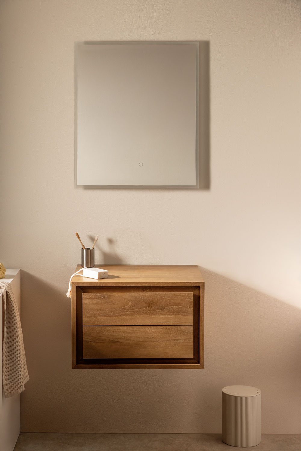 Jabari teak wood wall-mounted bathroom furniture set, gallery image 1