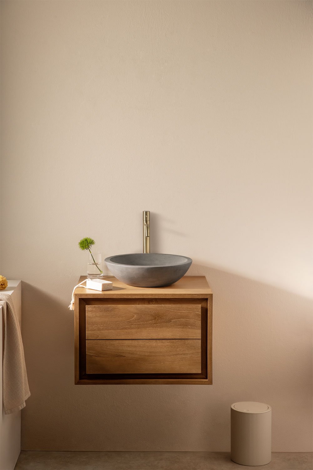 Jabari teak wood wall-mounted bathroom furniture set, gallery image 1