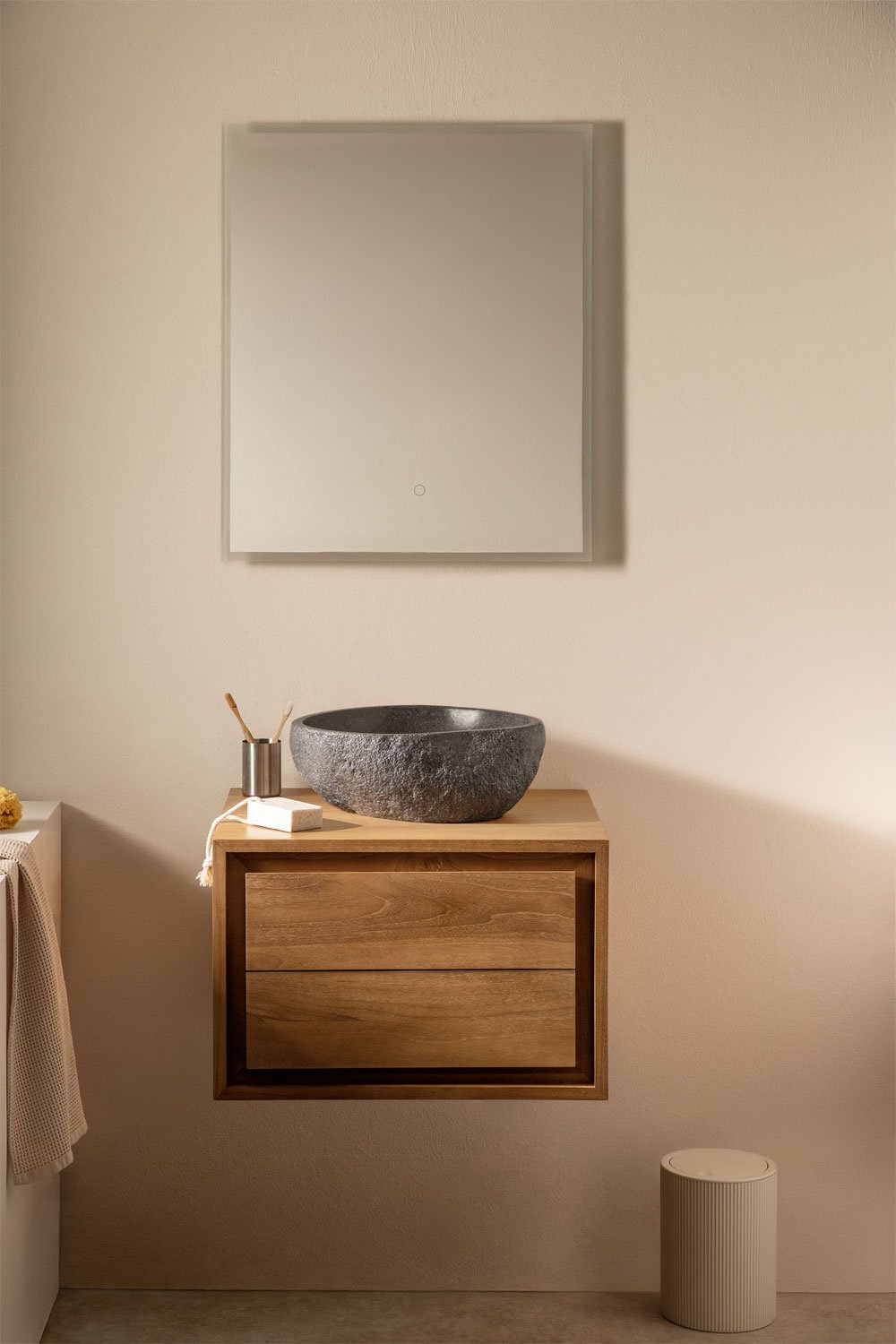 Jabari teak wood wall-mounted bathroom furniture set, gallery image 1