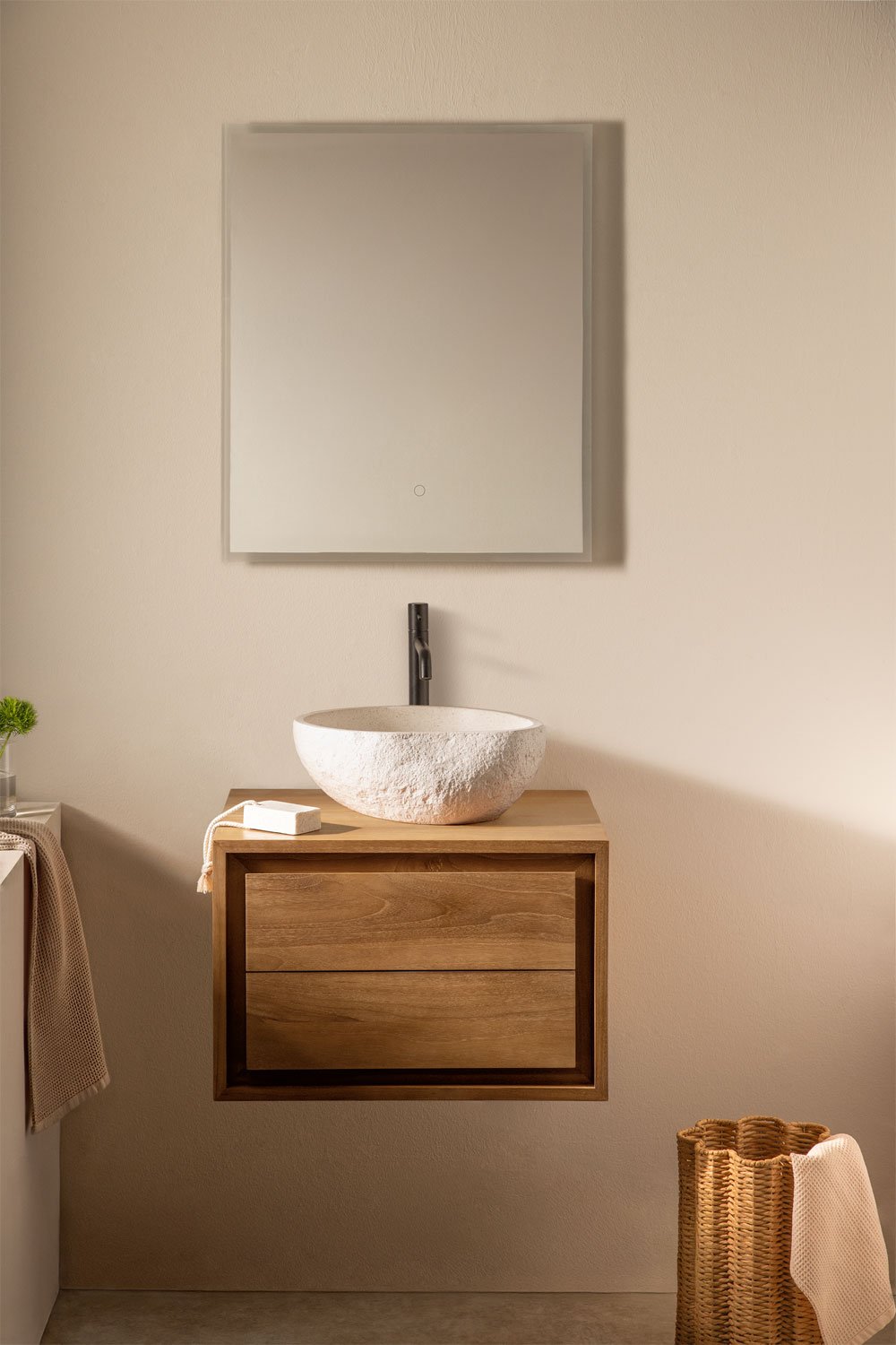 Jabari teak wood wall-mounted bathroom furniture set, gallery image 1