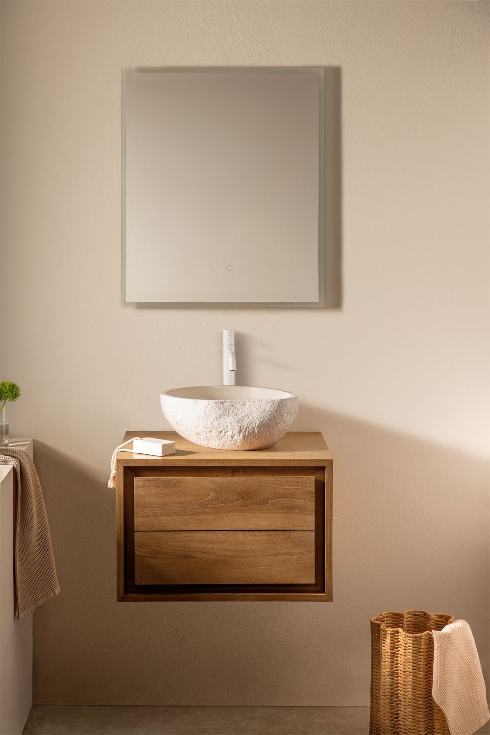 Jabari teak wood wall-mounted bathroom furniture set, gallery image 1