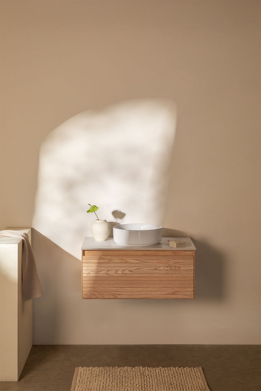 Tedrik suspended bathroom furniture set in ash wood, gallery image 1