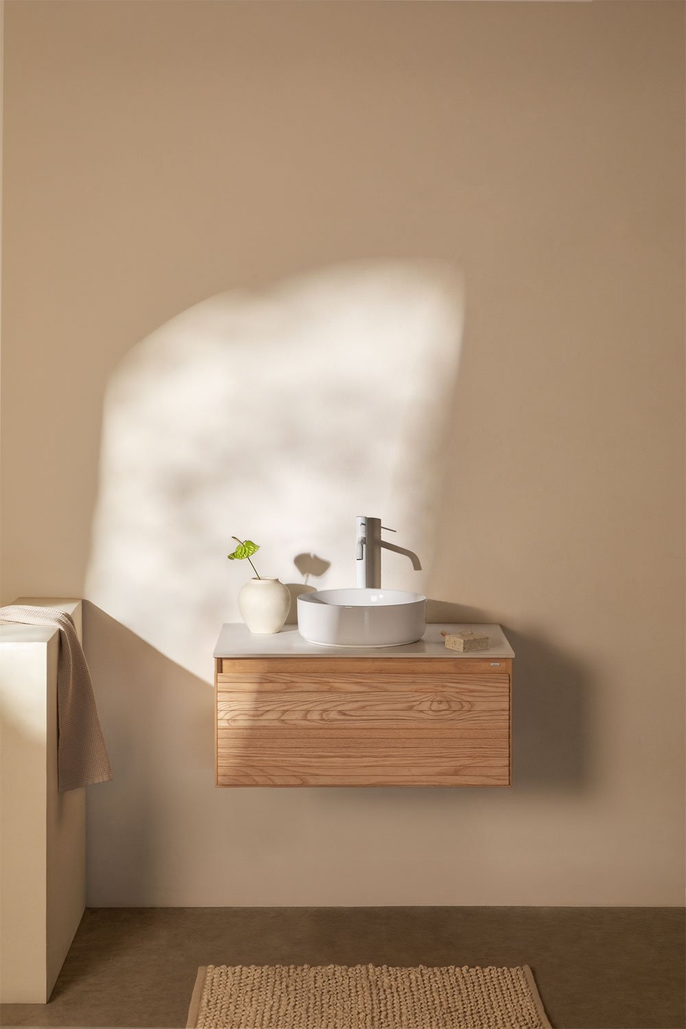 Suspended bathroom furniture set 80x50 cm in ash wood Tedrik, gallery image 1