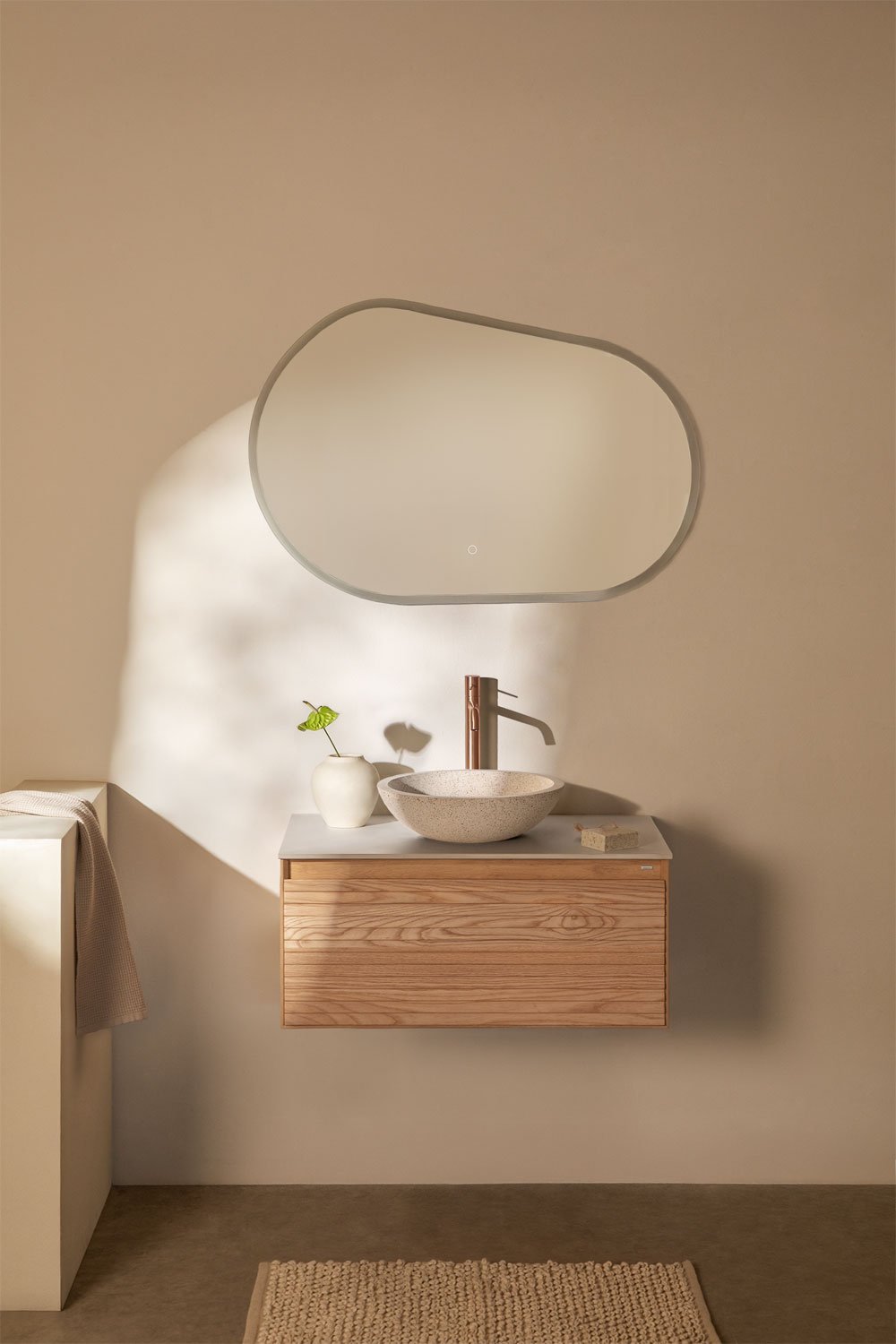 Suspended bathroom furniture set 80x50 cm in ash wood Tedrik, gallery image 1