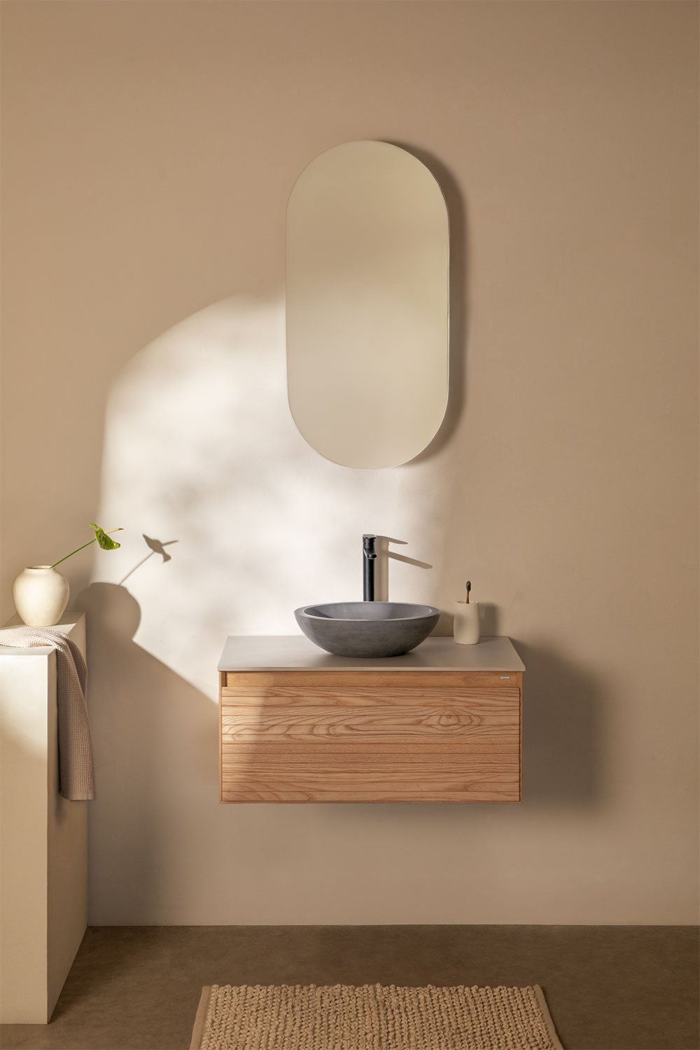 Tedrik suspended bathroom furniture set in ash wood, gallery image 1