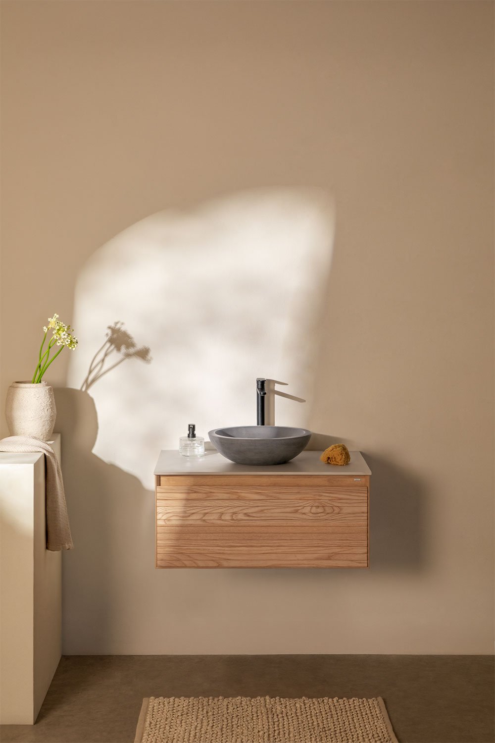 Tedrik suspended bathroom furniture set in ash wood, gallery image 1