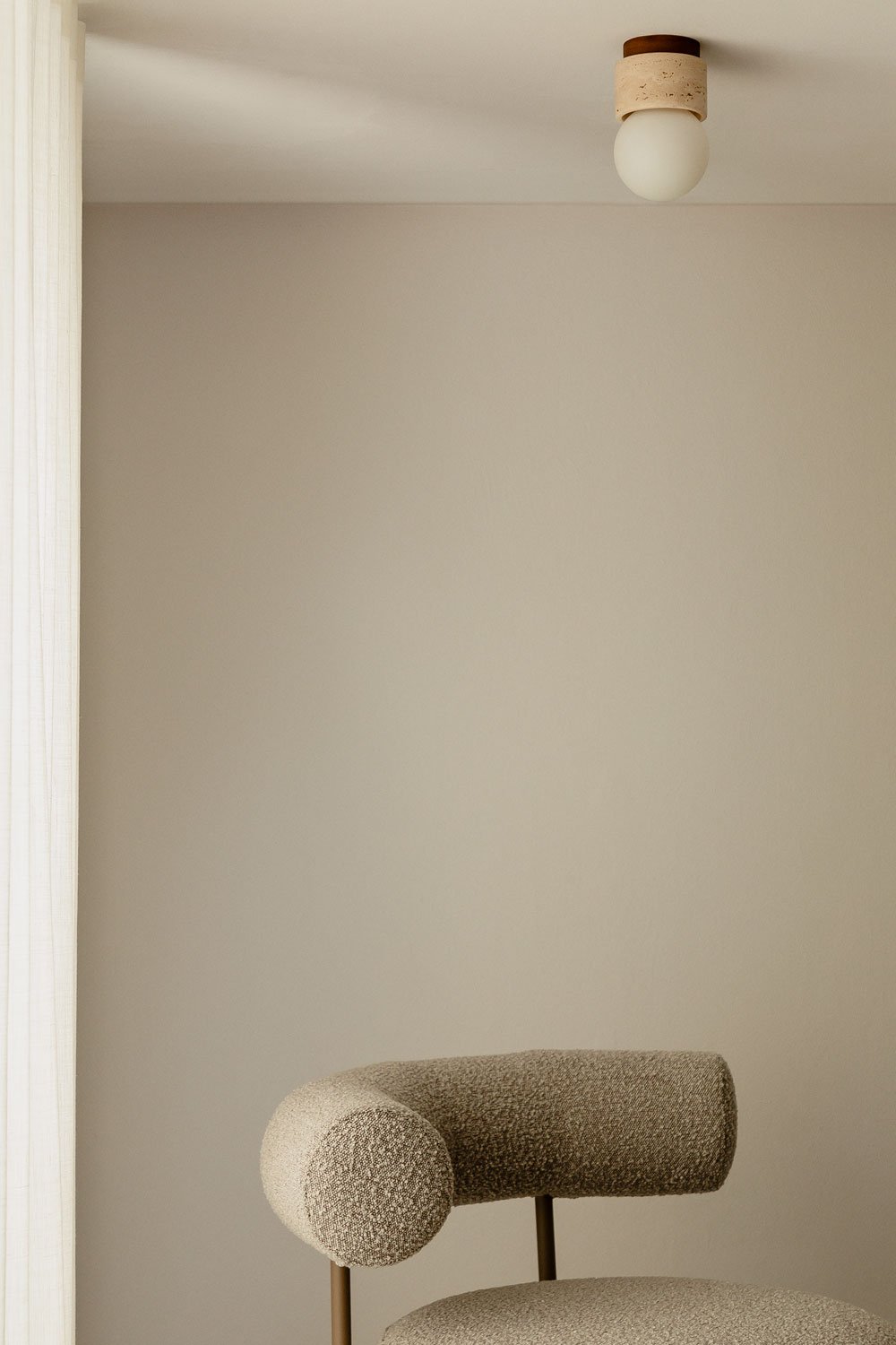 Ceiling light Ø10 cm in travertine and wood Davise, gallery image 1