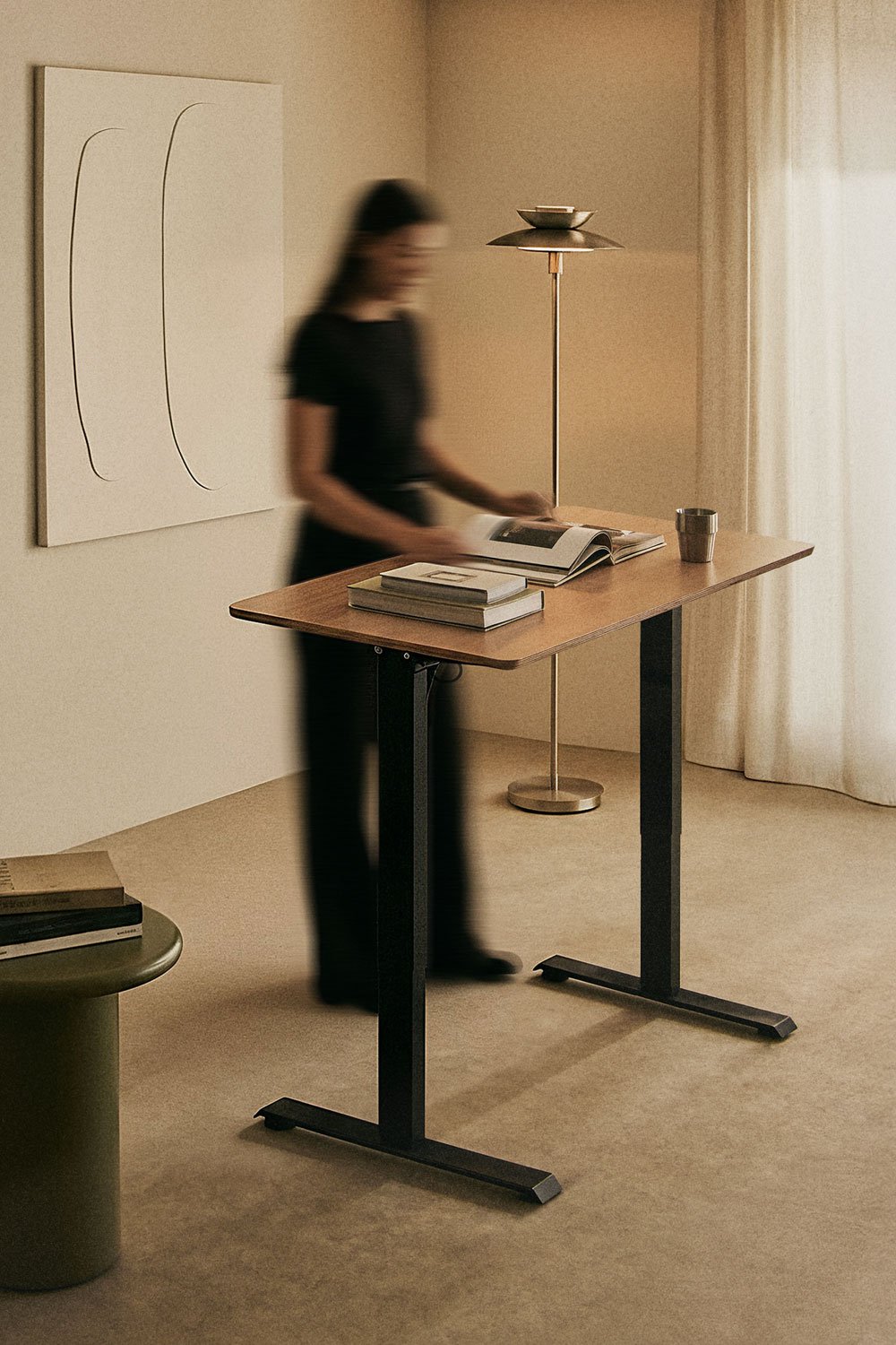 Serpi Rectangular Electric Lift Desk 120x60 cm with Memory Function in Wood and Iron, gallery image 2