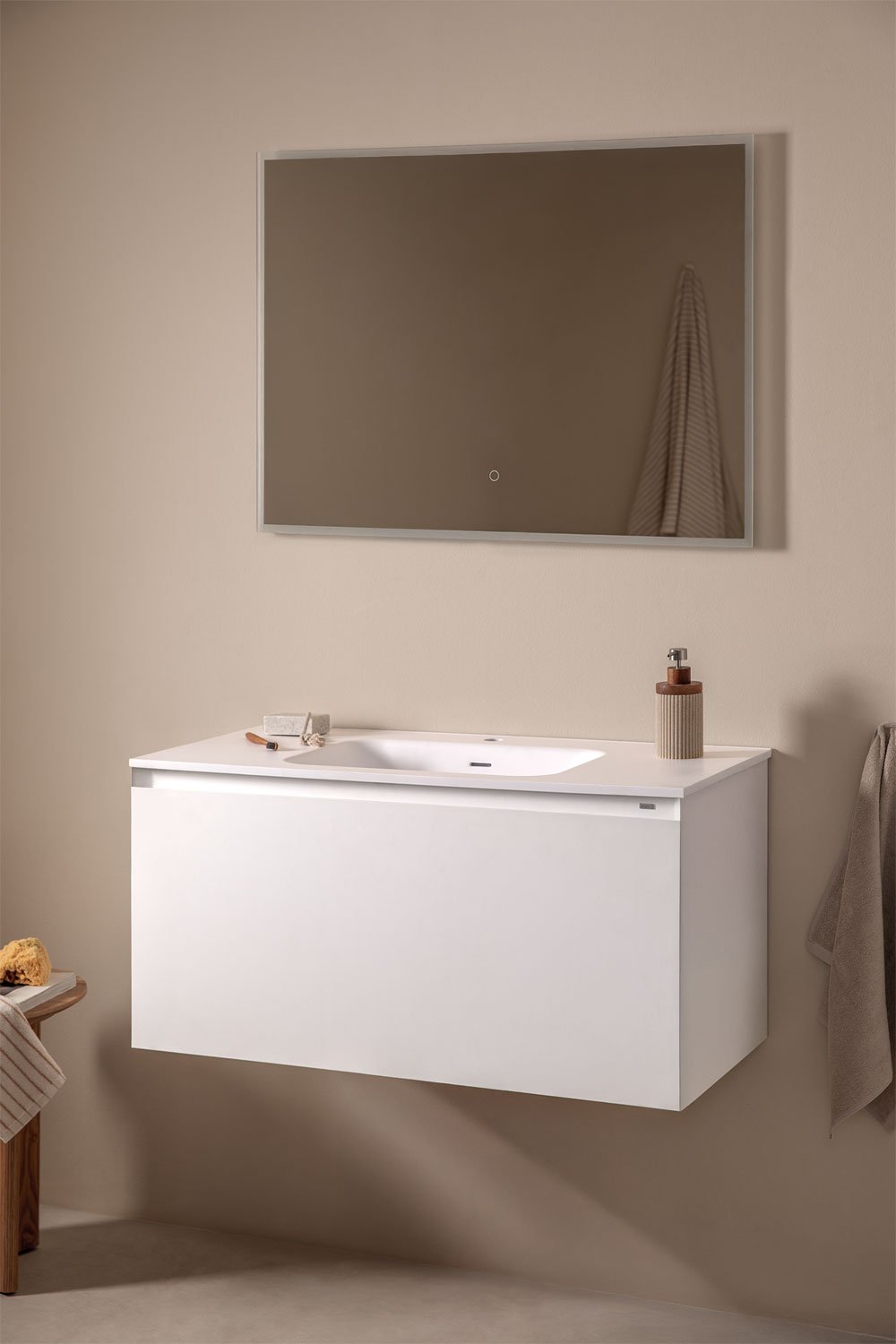 Macrae wooden bathroom furniture set with integrated sink, gallery image 1