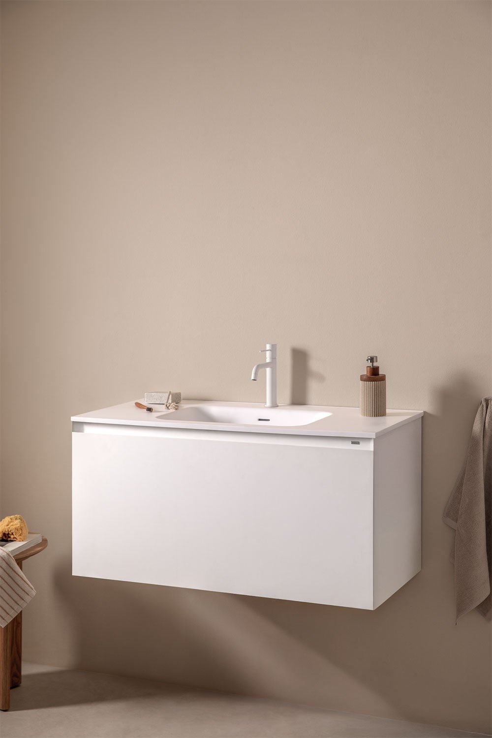 Macrae wooden bathroom furniture set with integrated sink, gallery image 1