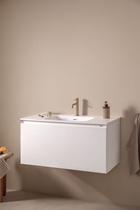 Macrae wooden bathroom furniture set with integrated sink - White