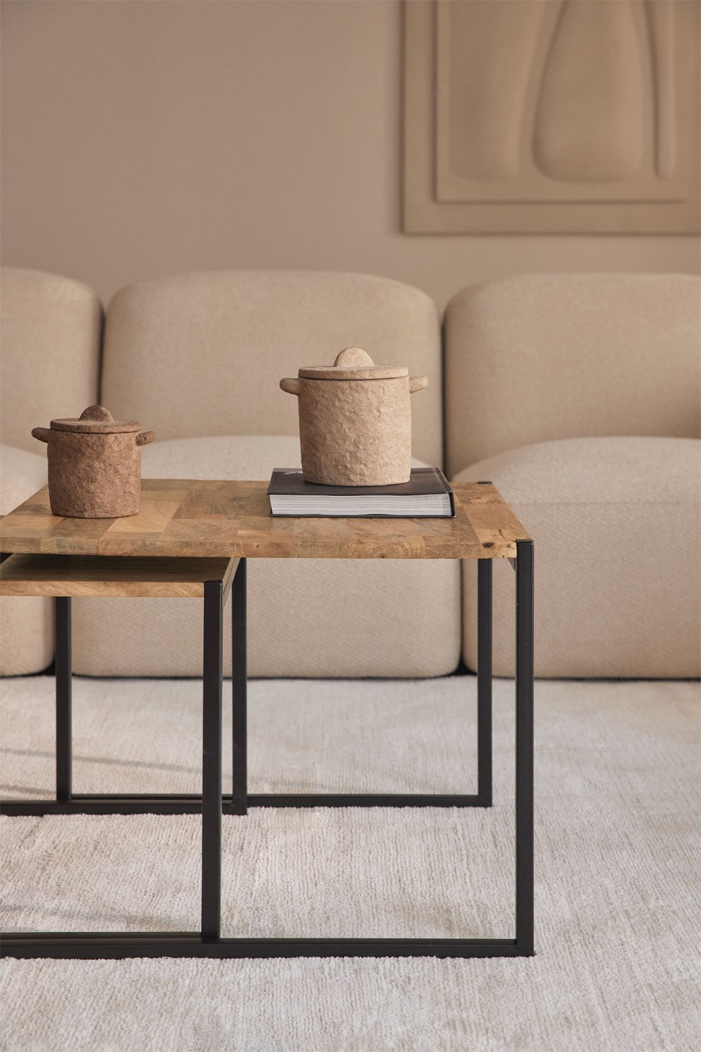 Square nesting tables in mango wood Emet   , gallery image 2