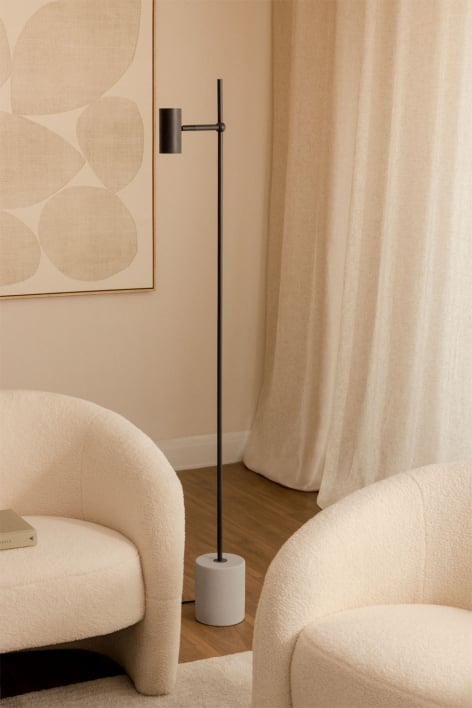 Nevis LED floor lamp in aluminum and concrete
