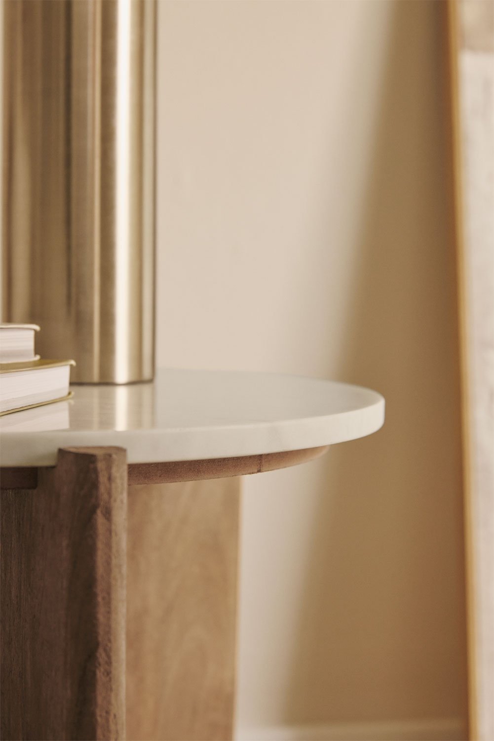 Lavinia round bedside table, Ø50 cm, made of natural stone and mango wood, gallery image 3
